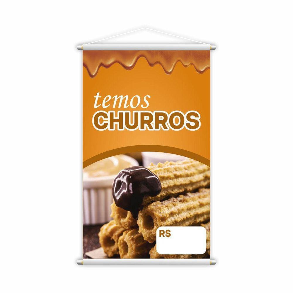 Banner Temos Churros Doce Lanche Comida Lona 60X40Cm