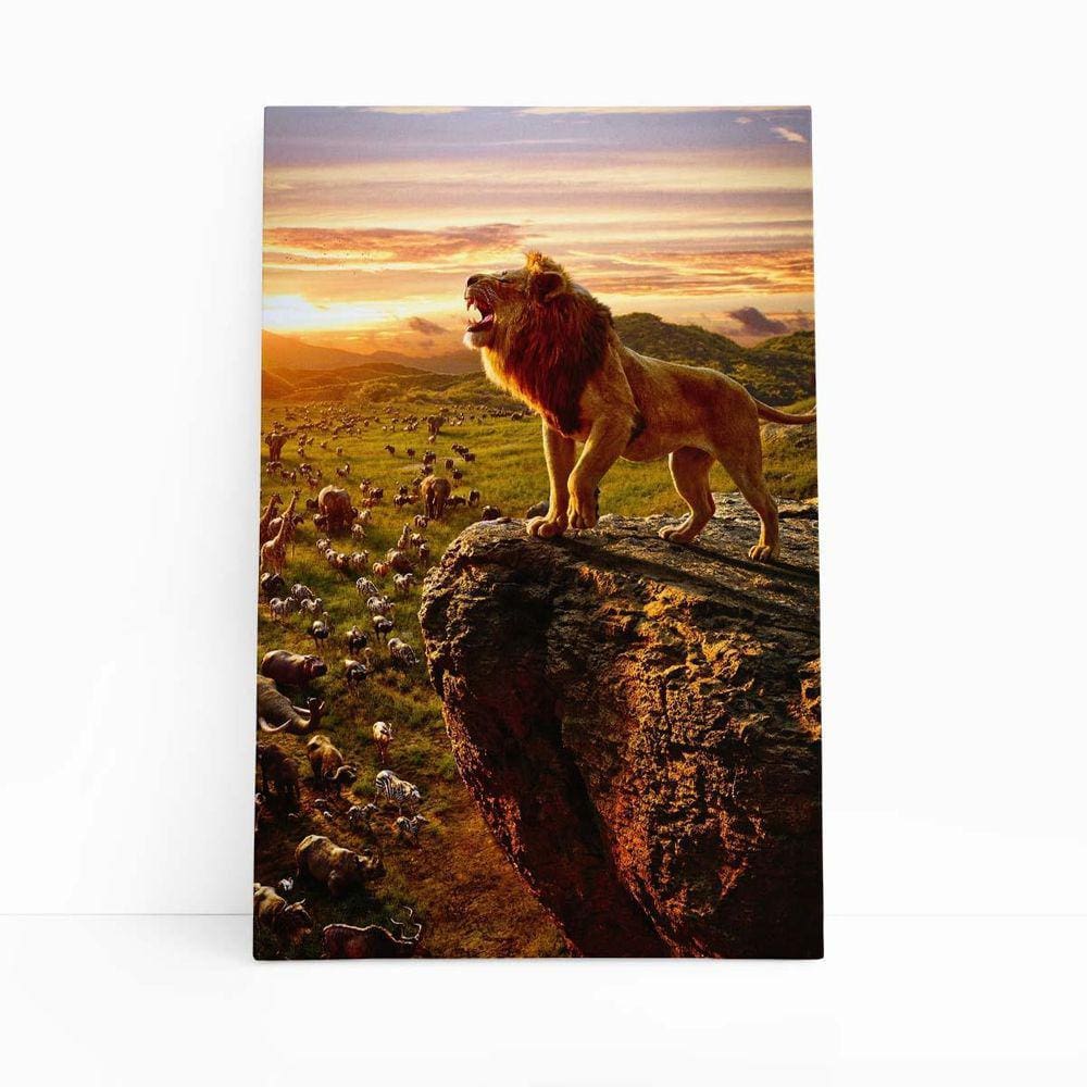 Leão Rugindo Montanha Animais Quadro Canvas 60X40Cm