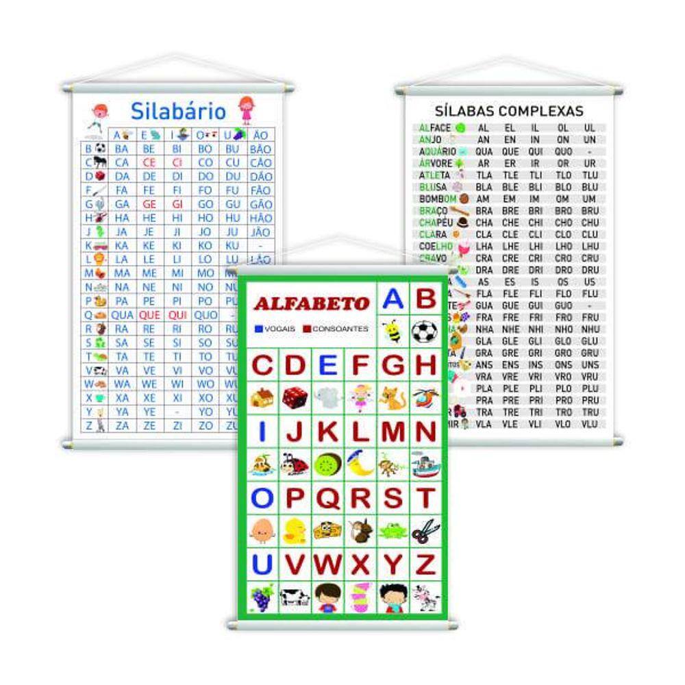 Silabário + Complexo + Alfabeto Vogais Kit 3 Banners 80X50Cm