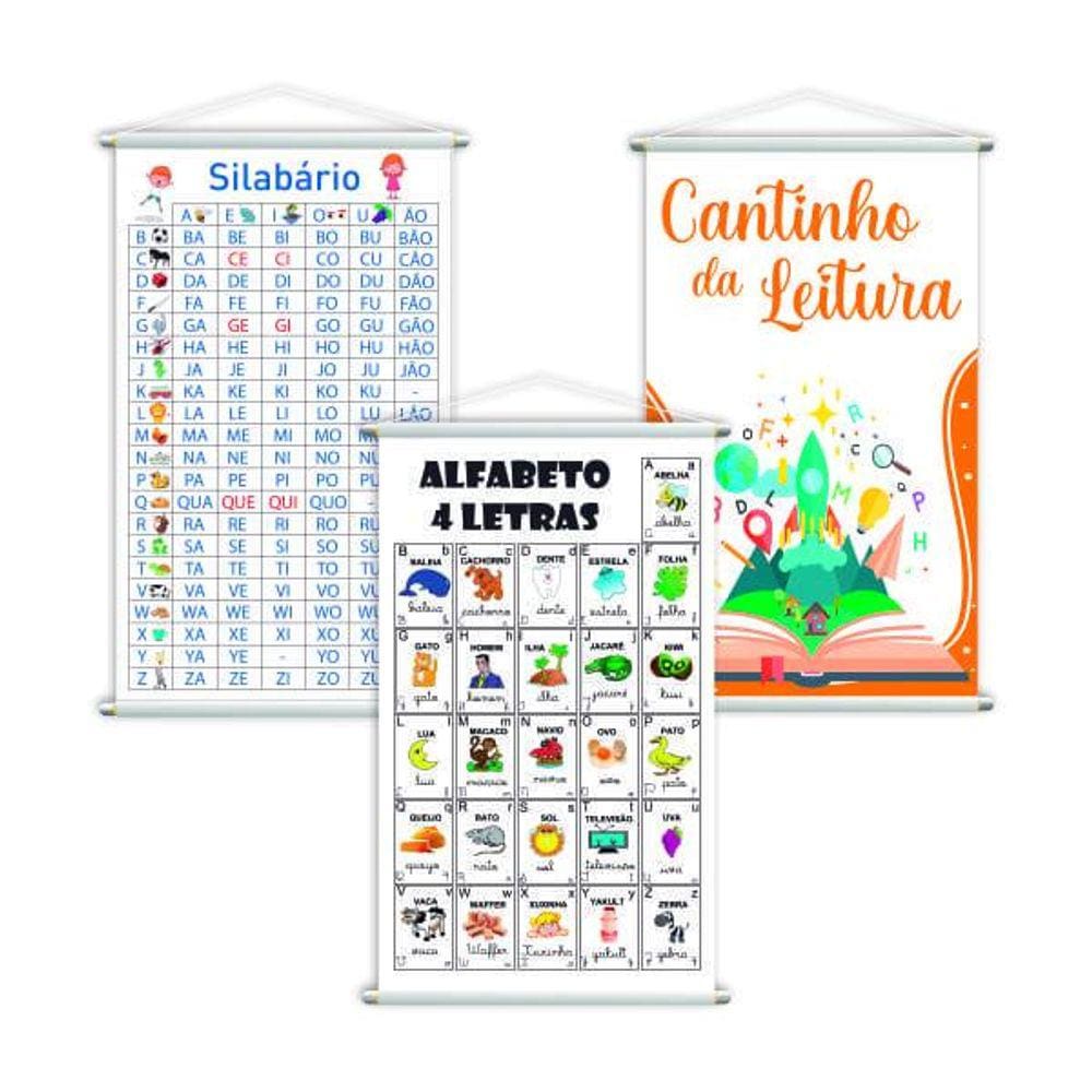 Silabário + Alfabeto + Leitura Kit 3 Banners 80X50Cm