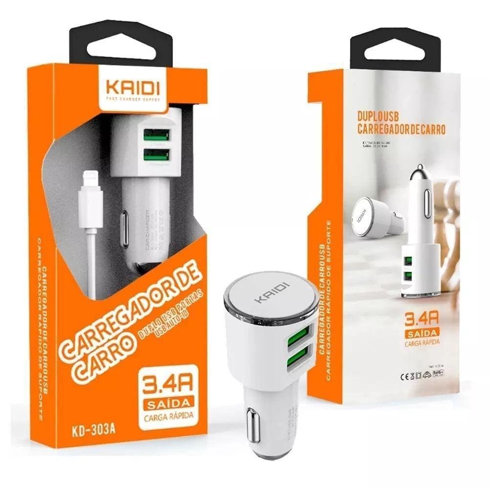 Carregador De Carro Duplo Usb Kd-303A Kaidi