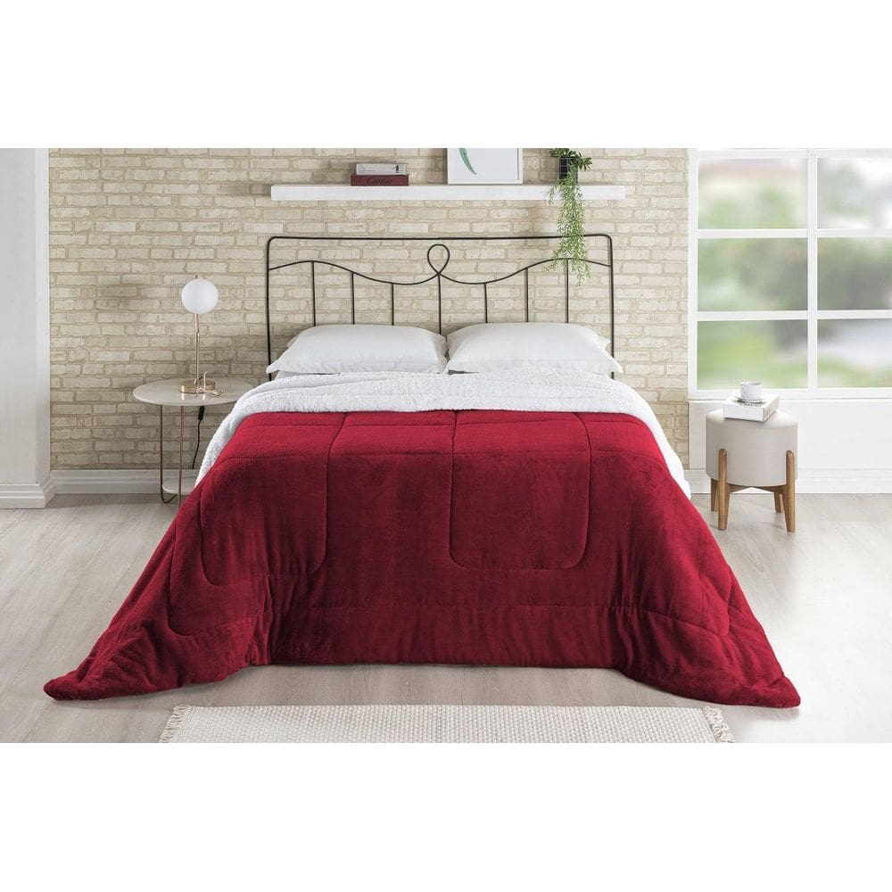 Cobertor Sherpa Casal Queen 2,40M X 2,20M Vermelho Inverno