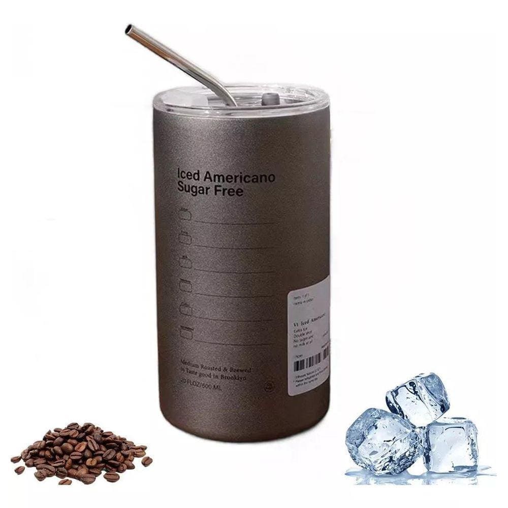Copo Térmico Garrafa Com Canudo Inox E Tampa 370Ml