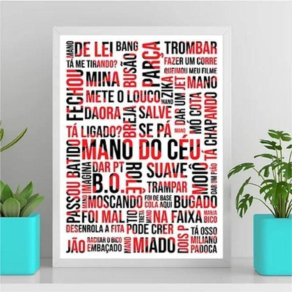 Quadro Gírias De Sp Branco Vermelho Preto 45X34Cm Branca