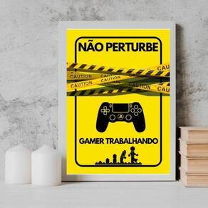 Quadro Para Porta Gamer Trabalhando 33X24Cm - Vidro Preta