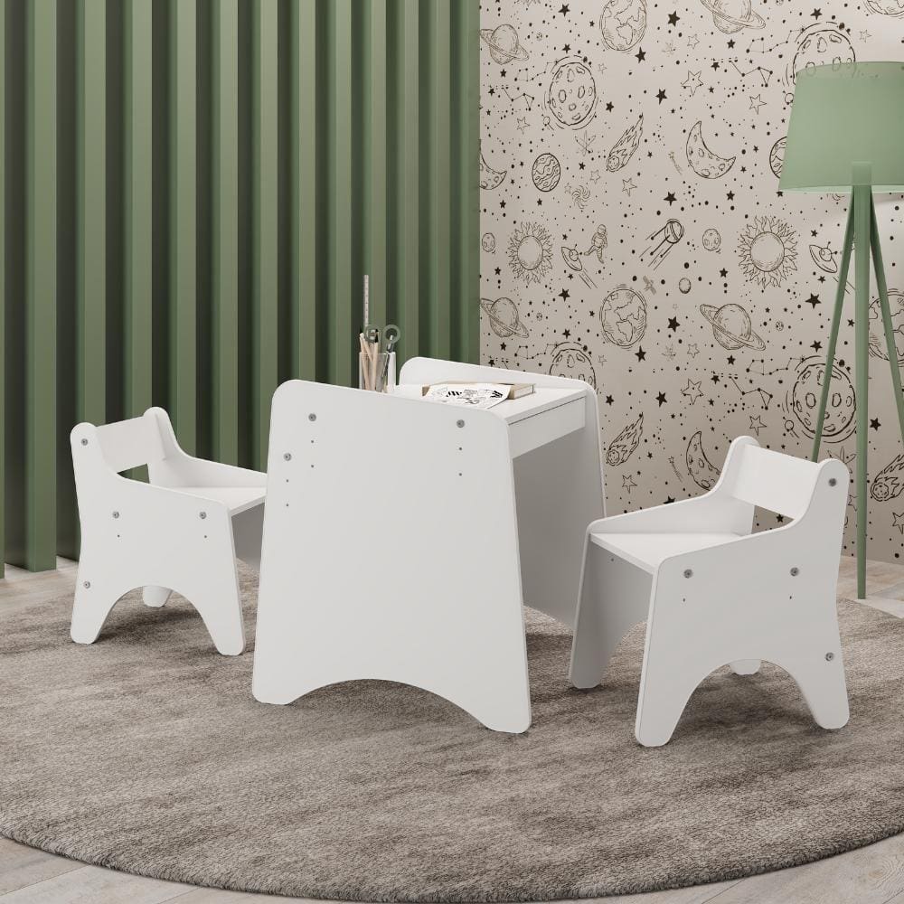 Conjunto Infantil 3 Peças 1 Mesa 2 Cadeiras com Regulagem Branco