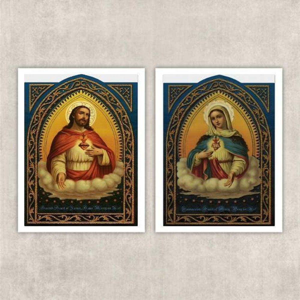Quadros Sacros Jesus E Maria - 24x18cm - Madeira