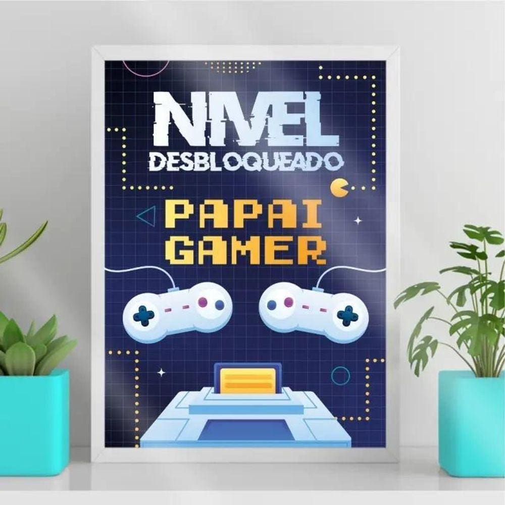 Quadro Papai Gamer 45x34cm - Vidro - Madeira Branca