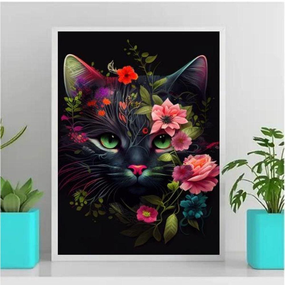 Quadro decorativo Cute Cat 33x24cm - Vidro, Moldura Preta