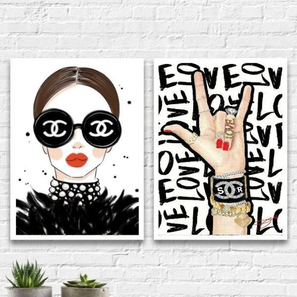 Kit 2 Quadros Fashion Moda Rock 33X24Cm