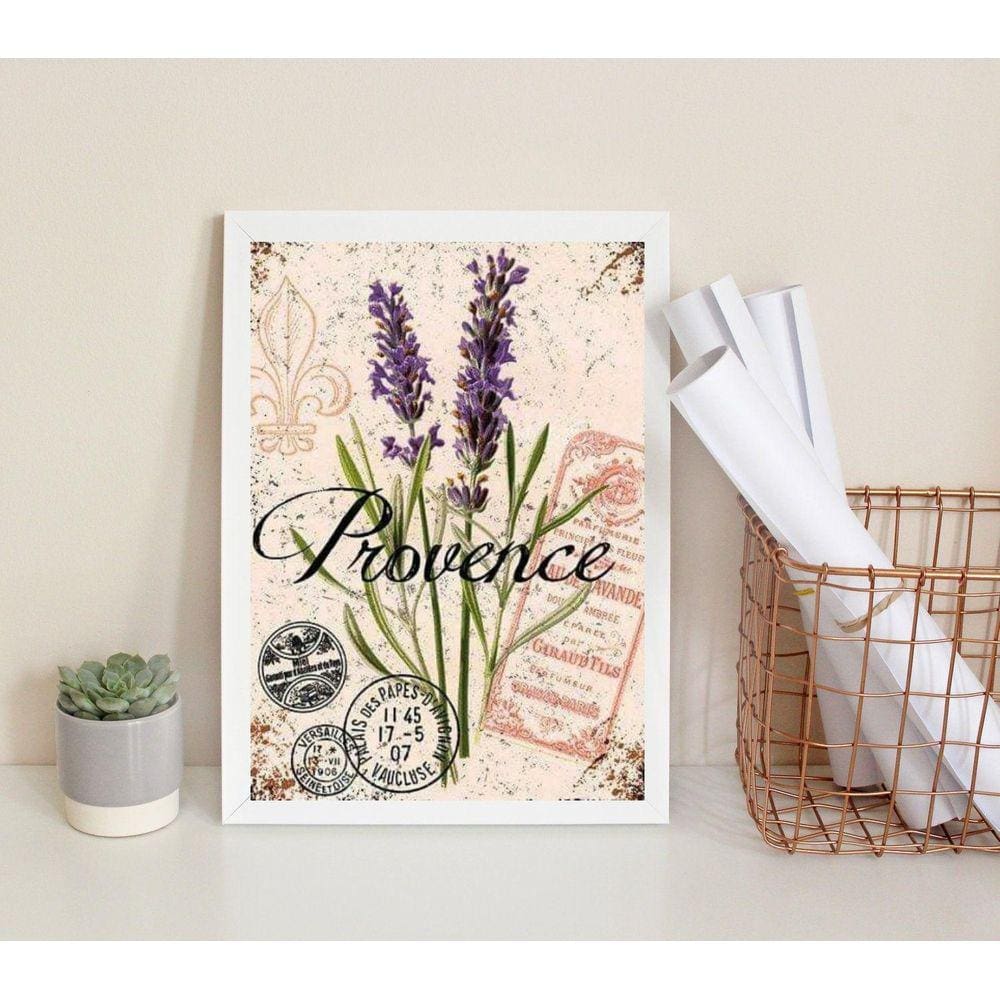Quadro Decorativo Lavanda Retrô 33x24cm - Moldura Branca