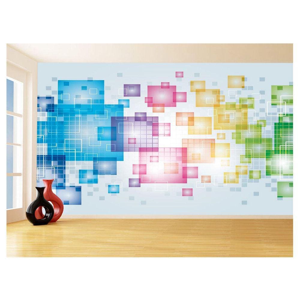 Papel De Parede Geométrico Quadrados Coloridos 3,5M Gmt70