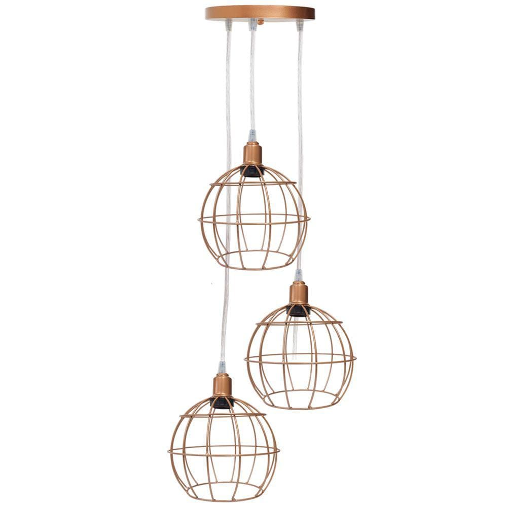 Pendente Aramado Triplo Globo Luminária Lustre Cabo Cristal Retrô Vintage Agp Industrial Luxo
