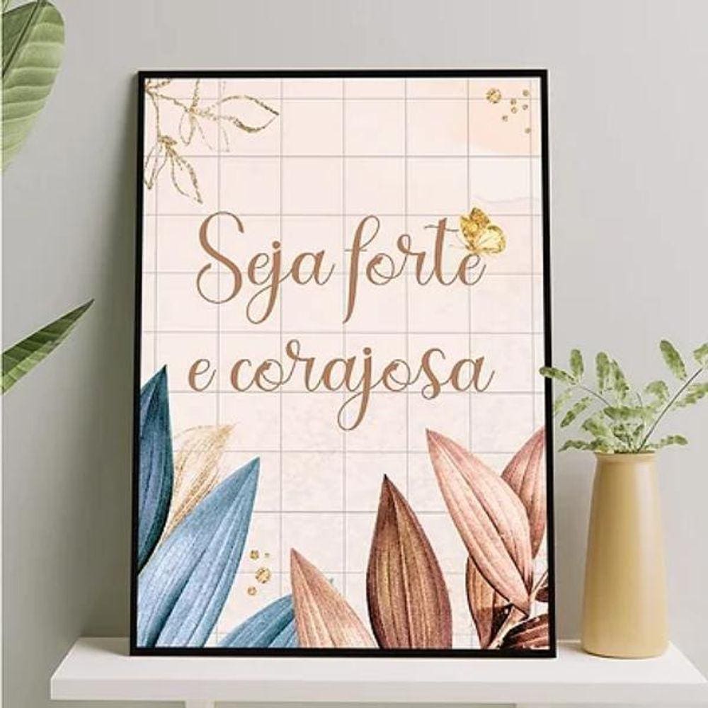 Quadro Seja Forte E Corajosa 33X24Cm Madeira Preta