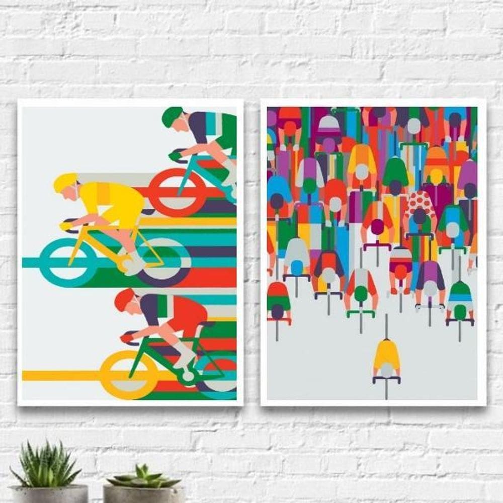 Kit 2 Quadros Ciclistas Ciclismo 24X18Cm Preta