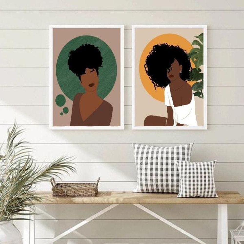 Quadros Boho Beleza Negra 45x34cm - Madeira Branca