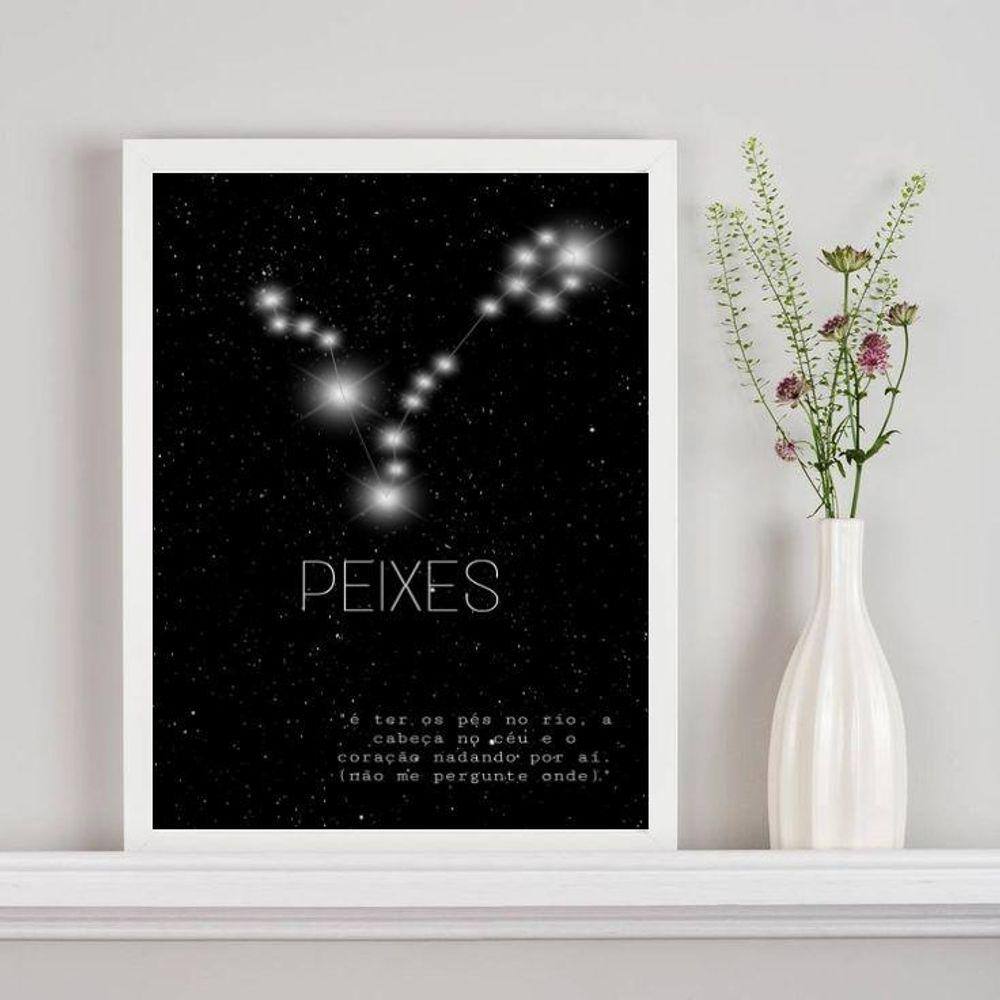 Quadro Decorativo Constelação Peixes 24x18cm Moldura Preta