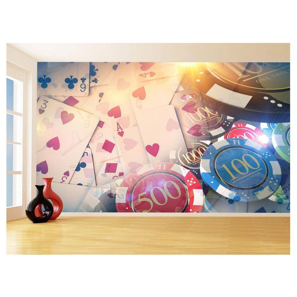 Papel De Parede 3D Salão De Jogos Cartas Poker 3,5M Jcs86