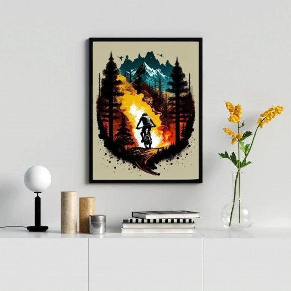 Quadro Decorativo Mountain Bike Aquarela 33x24cm