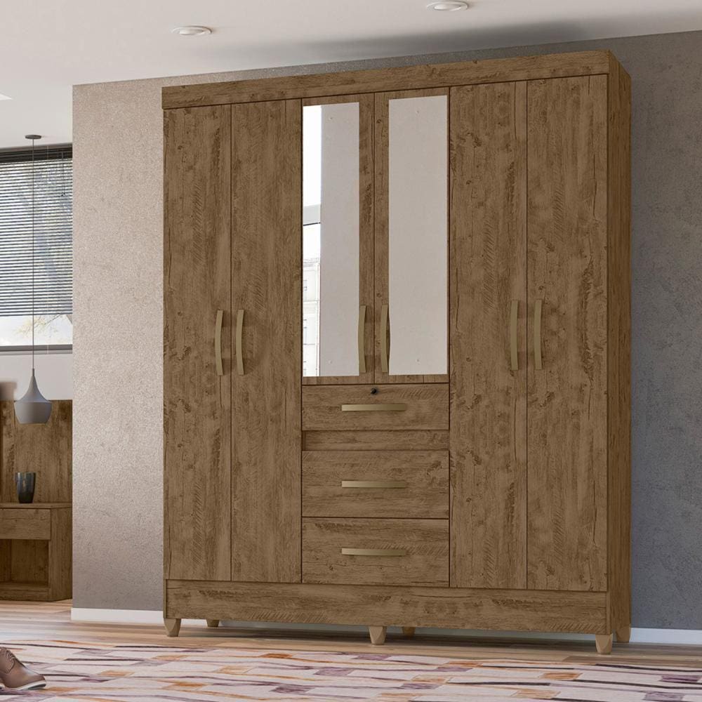 Guarda Roupa Casal 6 portas com espelho 3 gavetas Itatiba
