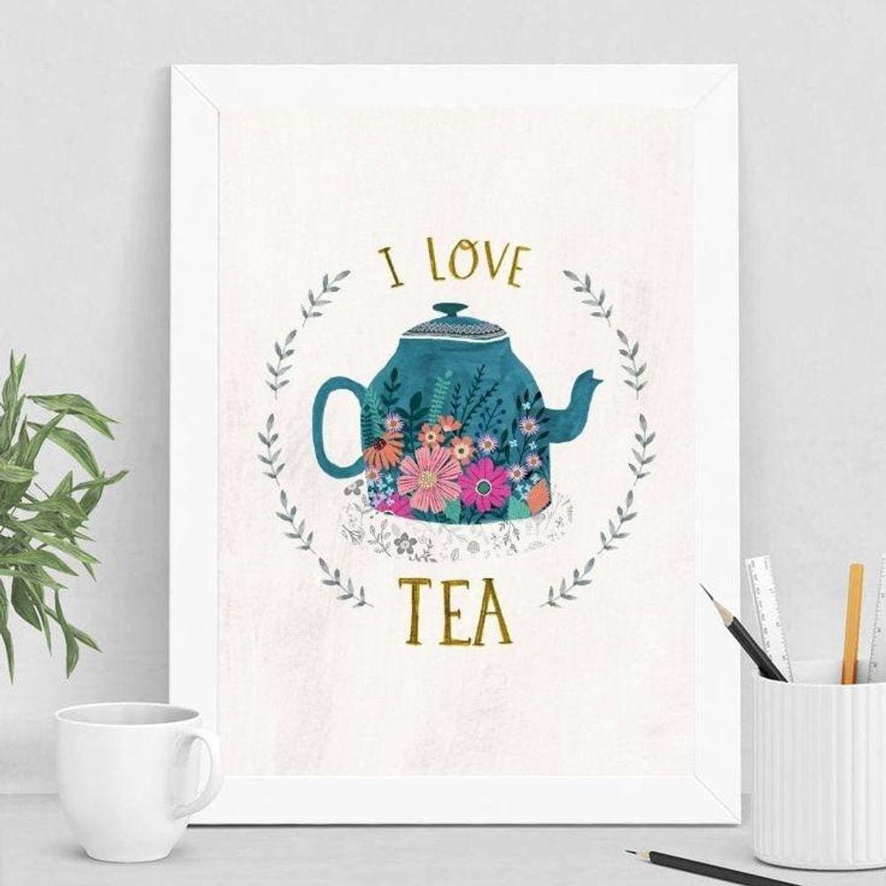 Quadro Decorativo Chá I Love Tea 45x34cm Preta