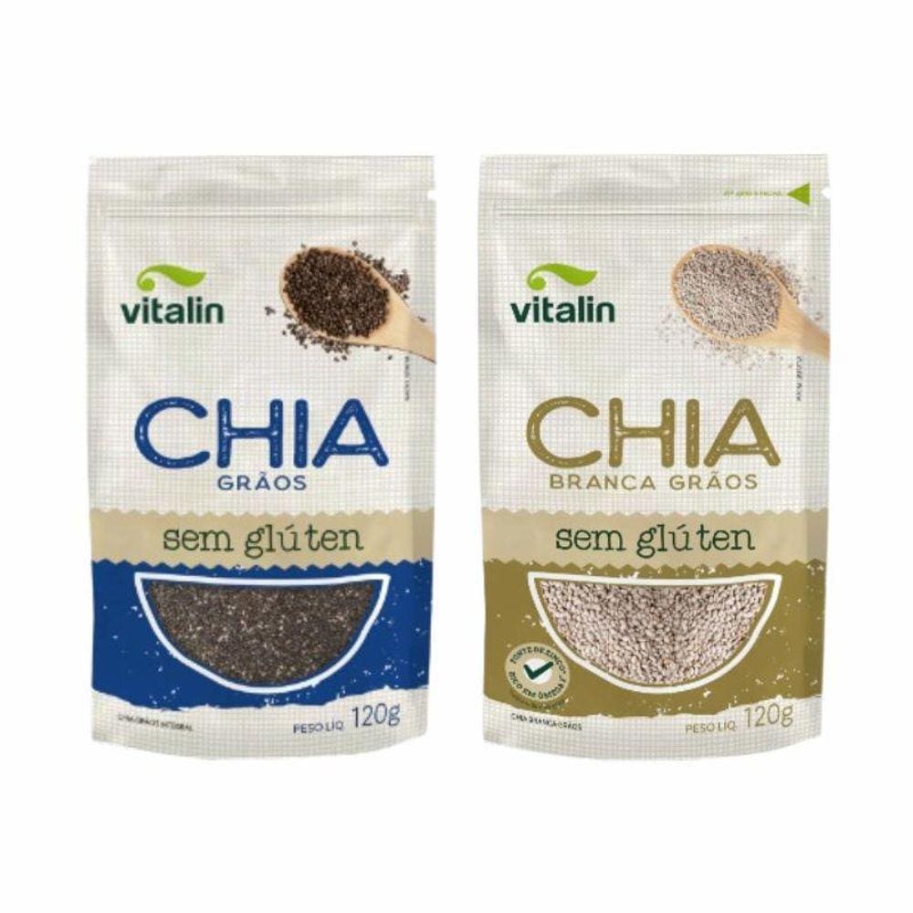 Kit 2 Chia Vitalin: Grãos Preta, Grãos Branca