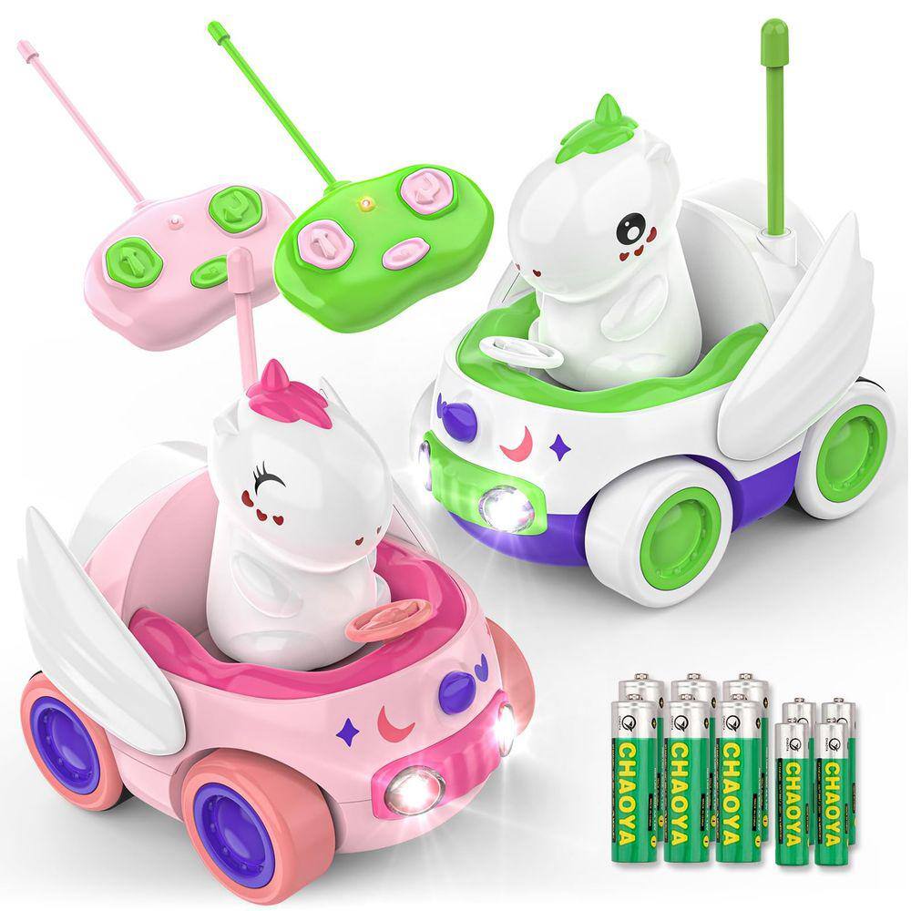 Pacote de 2 carros de controle remoto Kroyedfuw Unicorn para criança
