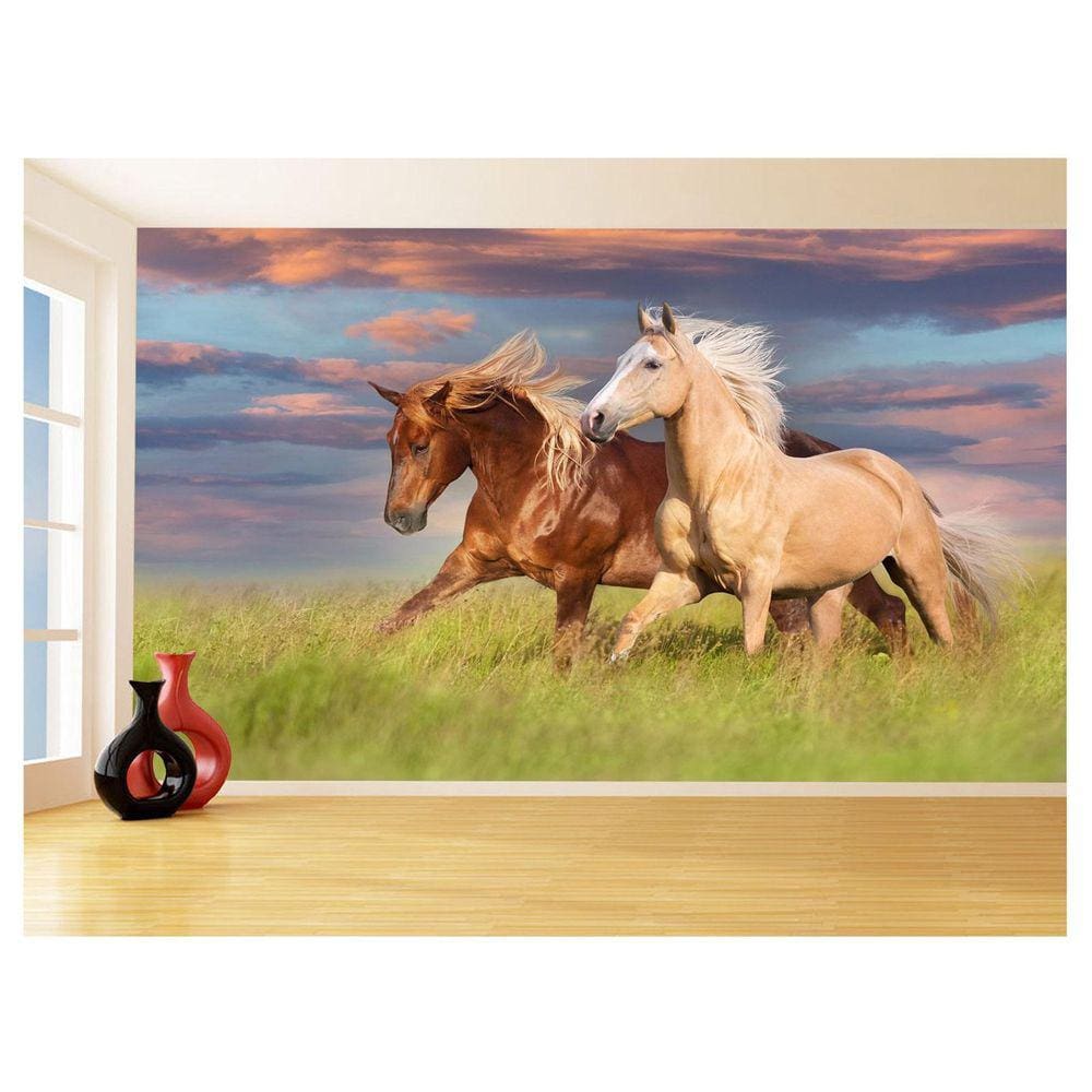 Papel De Parede Animais Casal Cavalos Fazenda 3,5M Anm309