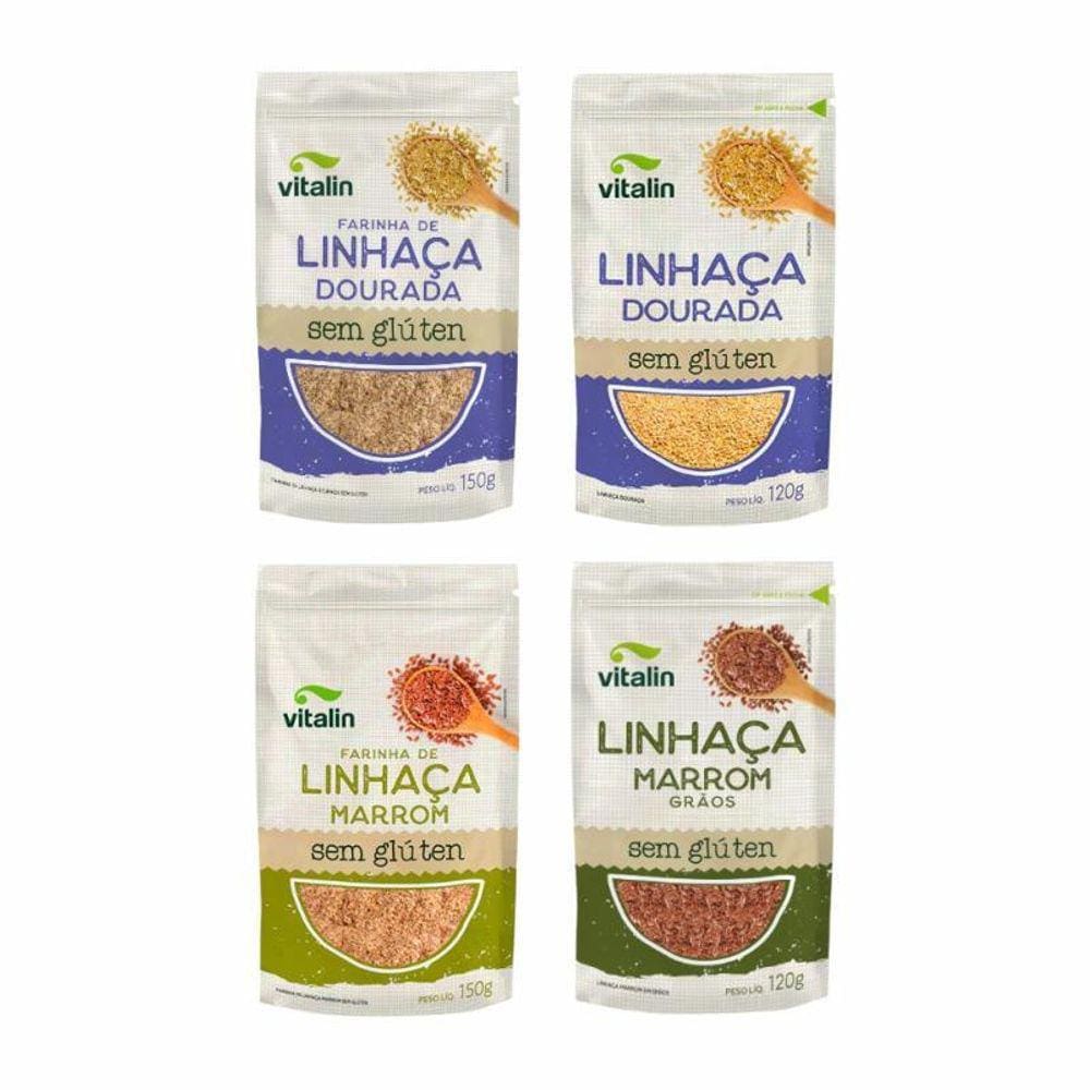 Kit 4 Linhaça Vitalin: Linhaça Dourada, Farinha Linhaça
