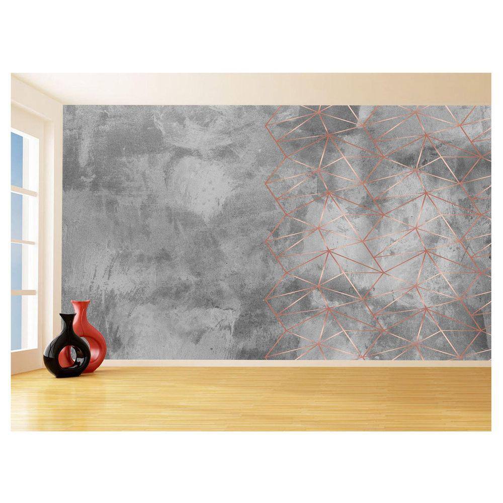 Papel De Parede 3D Concreto Linhas Dourado Rose 3,5M Kkt232