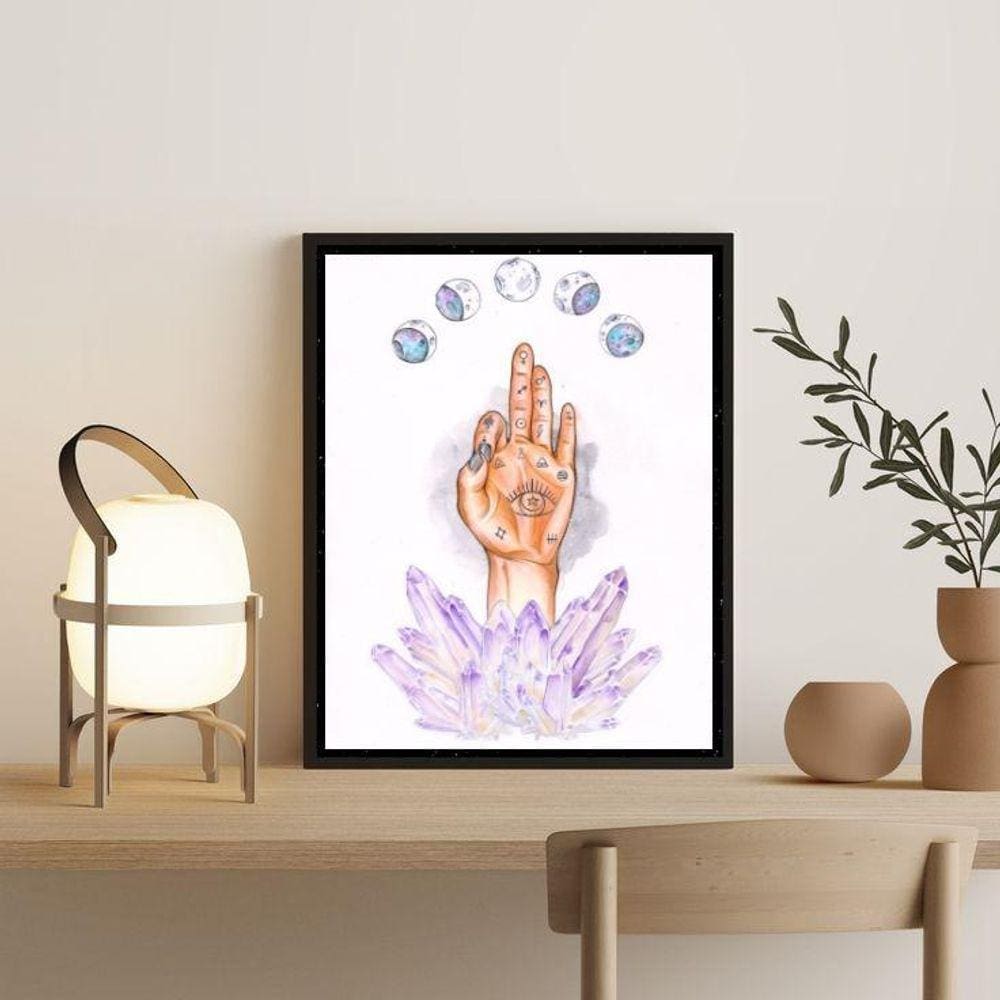 Quadro Decorativo Mão Astral 33x24cm Moldura Madeira Preta