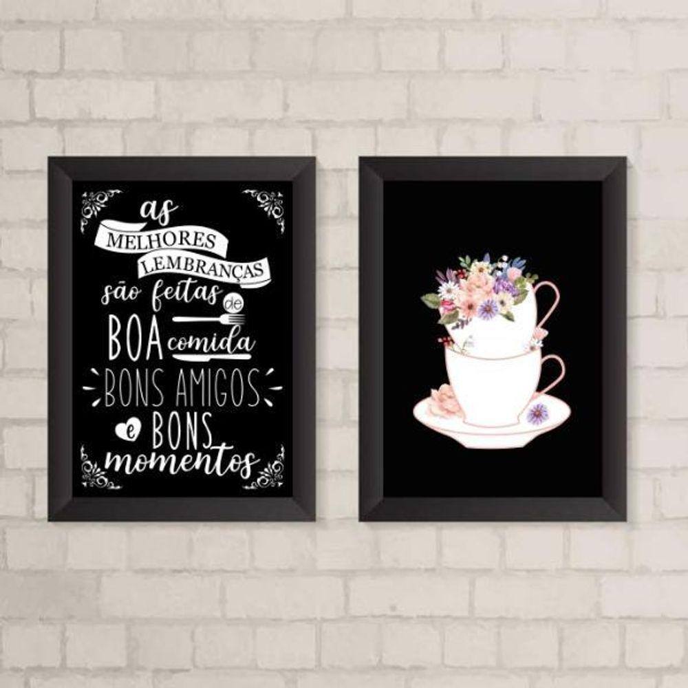 Quadros Café Cozinha Bons Momentos 33x24cm - Moldura Preta