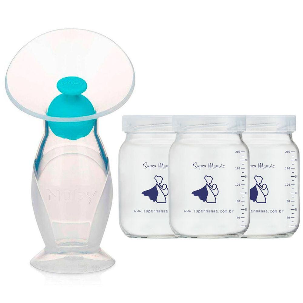 Kit Coletor de Leite Materno Nuby + 3 Potes de Vidro para Armazenar Leite Materno 200ml