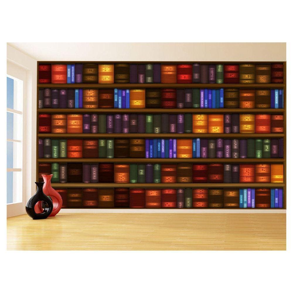 Papel De Parede 3D Estante De Livros Desenhados 3,5M Est14