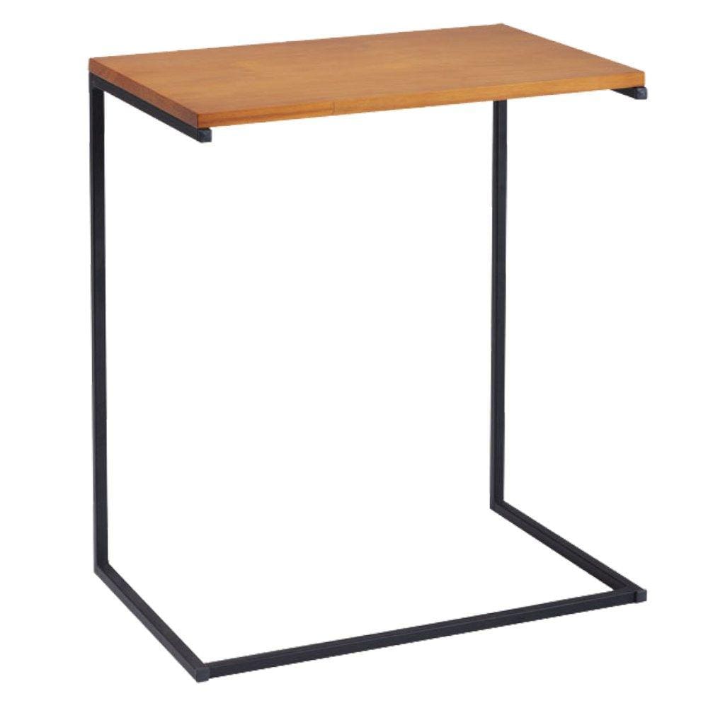 Mesa Lateral De Apoio Base Aço Preto I20 Mell Madeira Taeda Dmobiliario