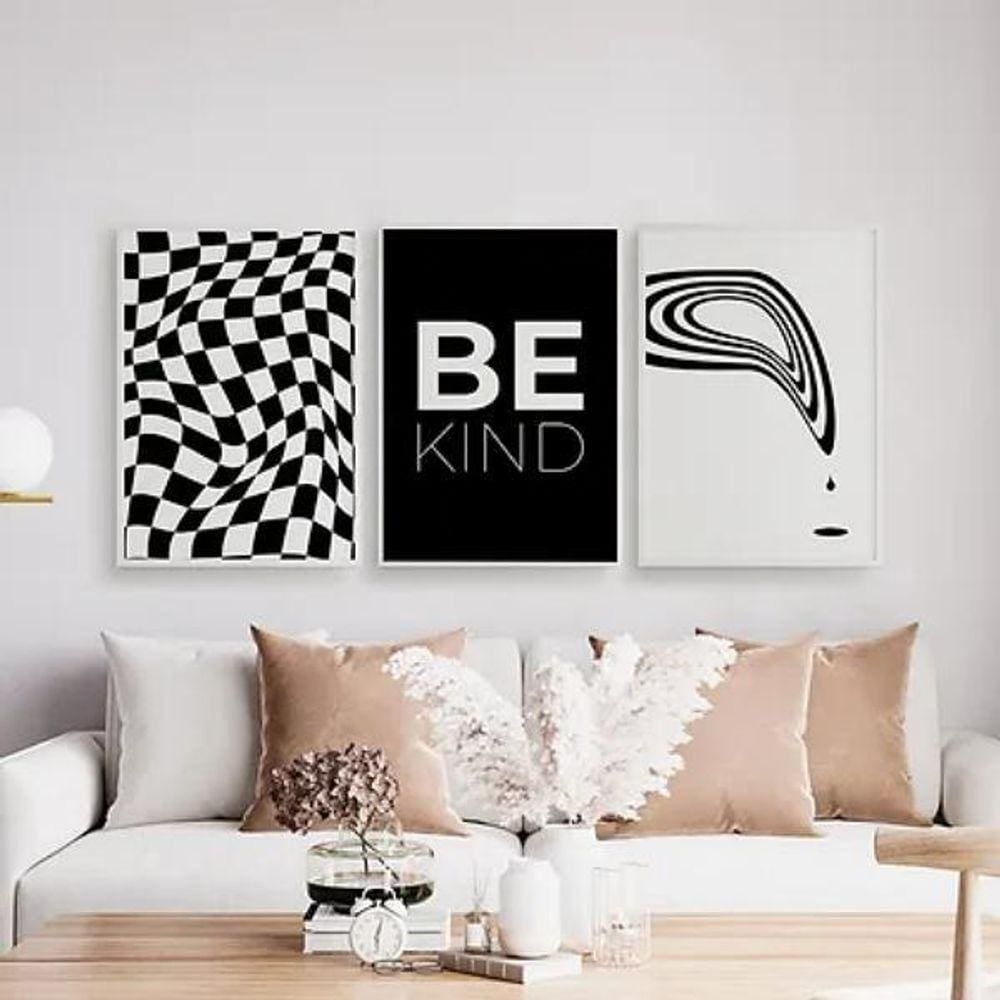 Kit 3 Quadros Optical Art- Be Kind 24X18Cm - Com Vidro Preta