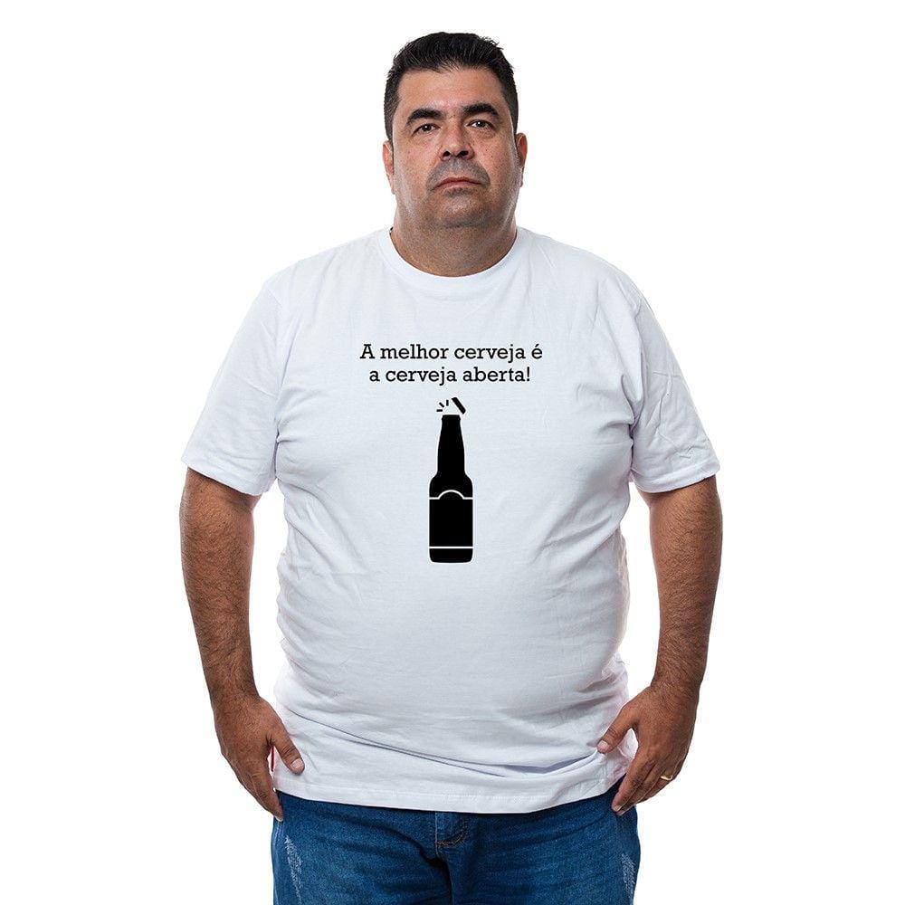 Camiseta Masculina Plus Size Algodao Macia Basica Frase de Humor Com Abridor De Garrafa