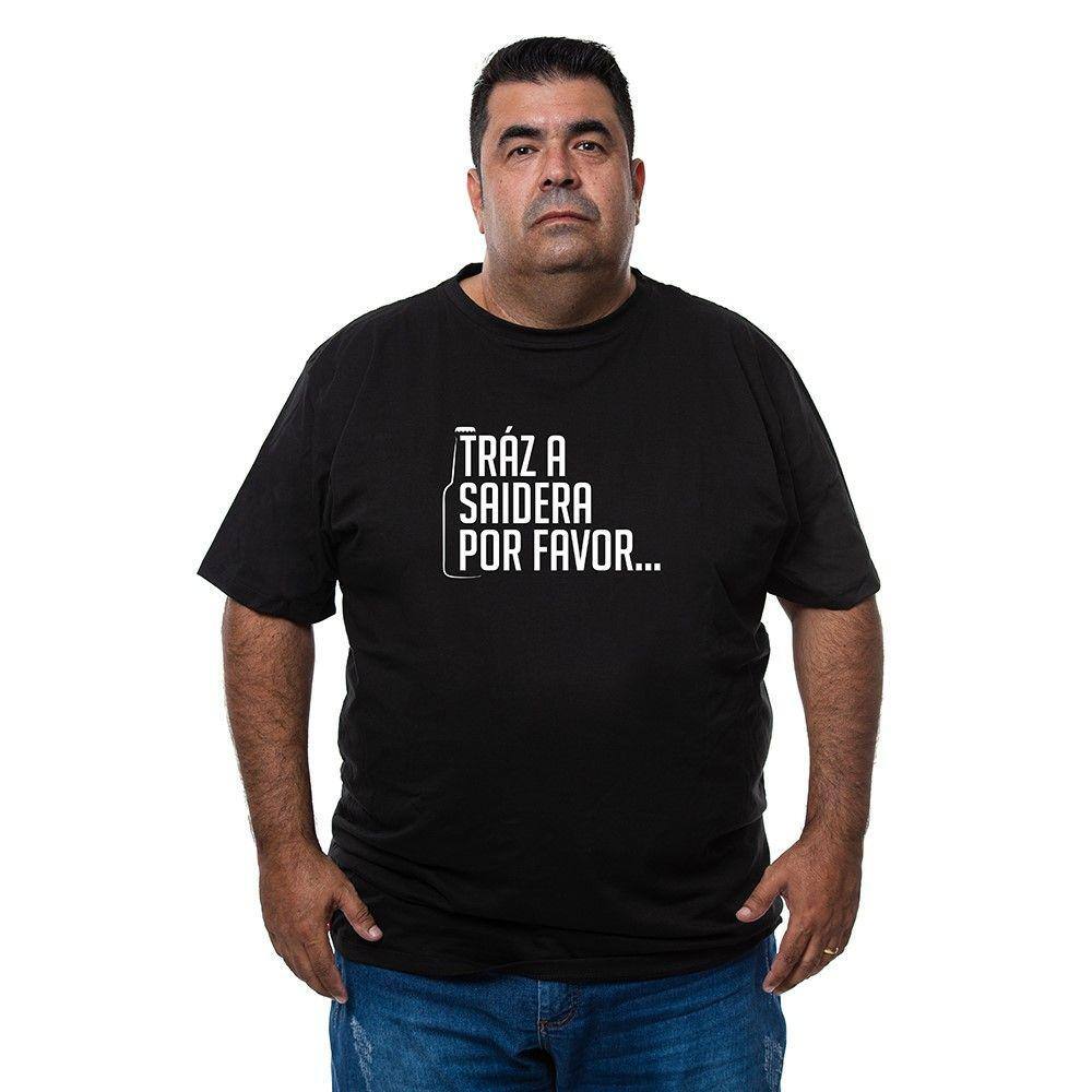 Camiseta Plus Size Masculina Algodao Frase Traz a Saidera Por Favor Com Abridor De Garrafa