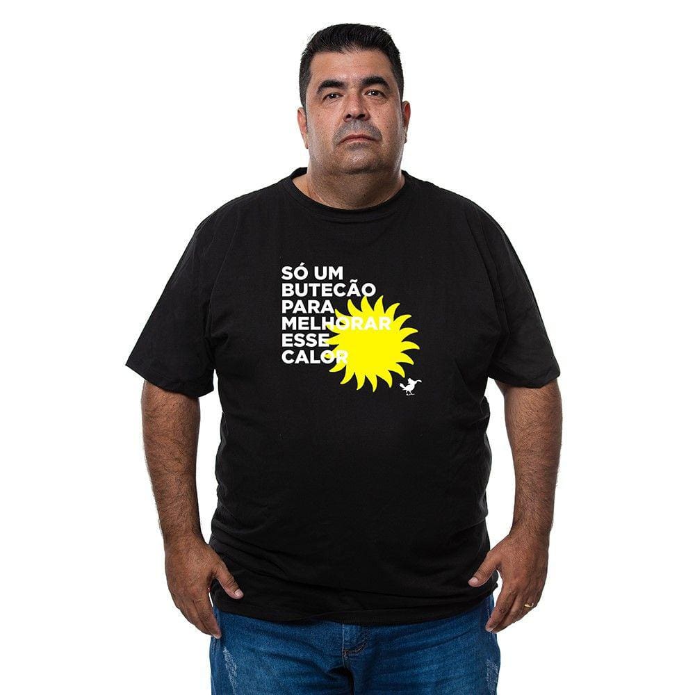 Camiseta Masculina Plus Size Algodao Frase Só Butecao Para Melhorar Calor Com Abridor de Garrafas