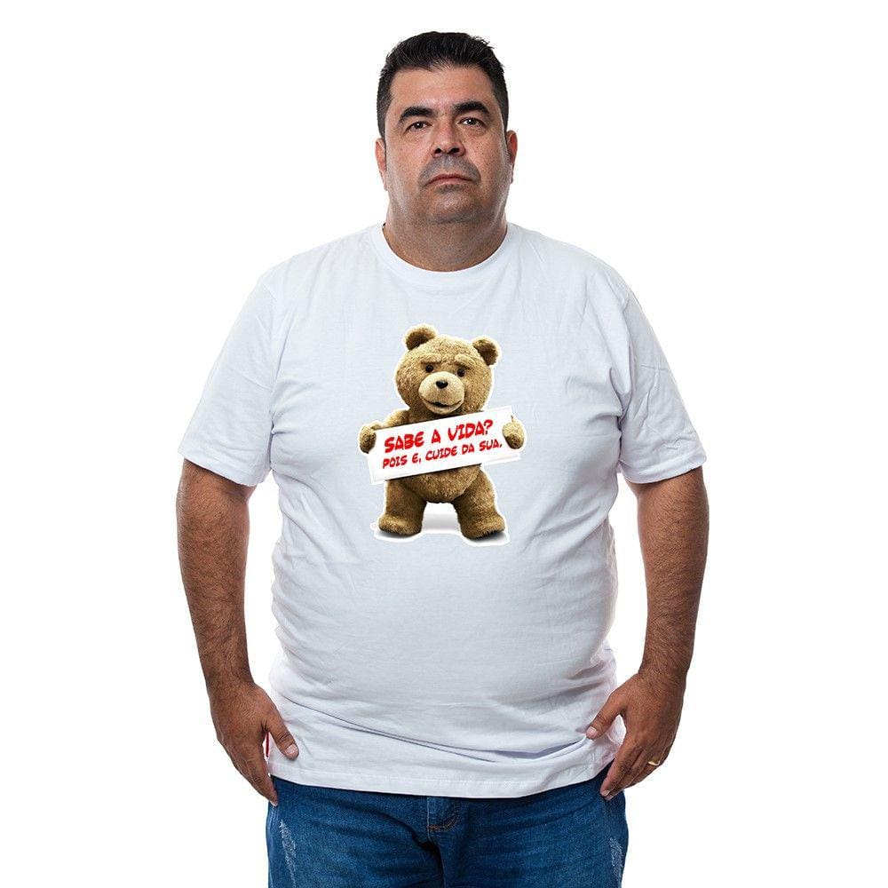 Camiseta Masculina Plus Size Algodao Estampa Ted Ironico Com Abridor De Garrafa Interno