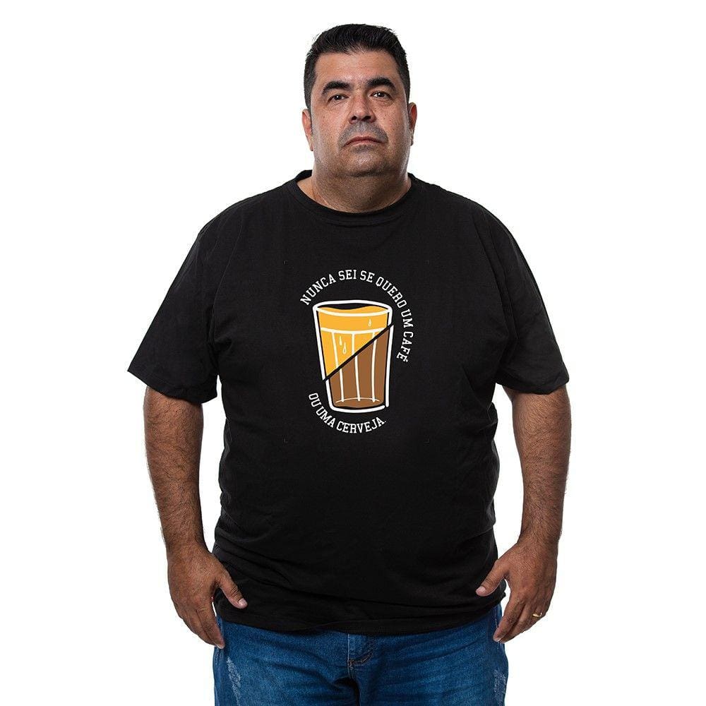 Camiseta Masculina Plus Size Algodao Nunca Sei Se Quero Cafe Ou Cerveja Com Abridor De Garrafa