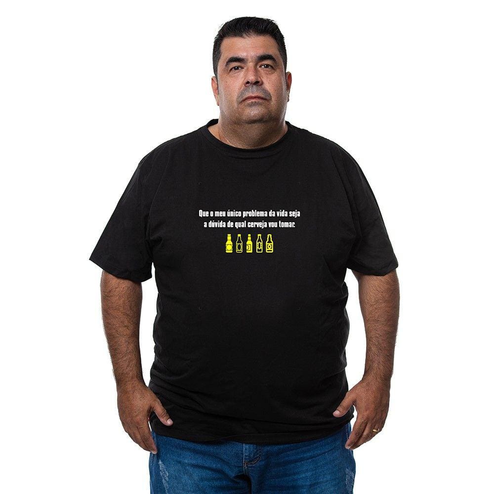 Camiseta Camisa Algodao Plus Size Masculina Frase de Humor Com Abridor De Garrafas Interno