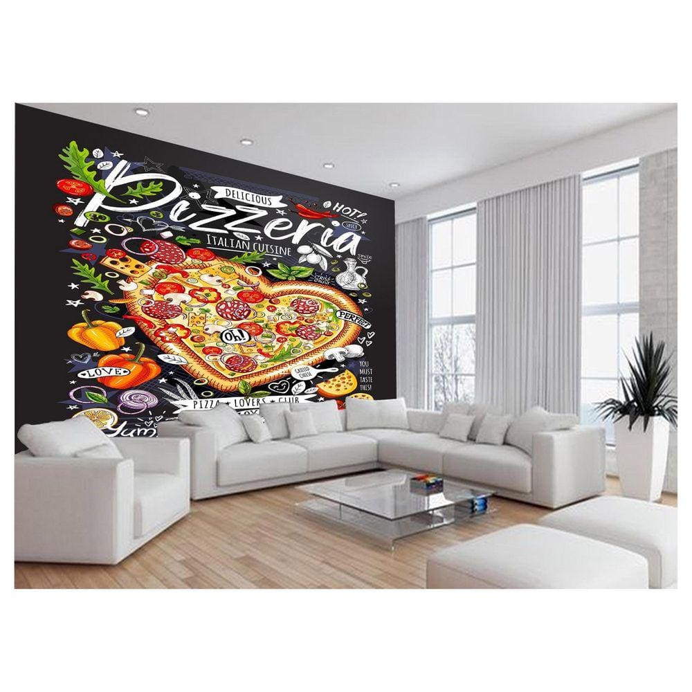 Papel De Parede Estilo Lousa Pizza Ingrediente 3,5M Lcb12