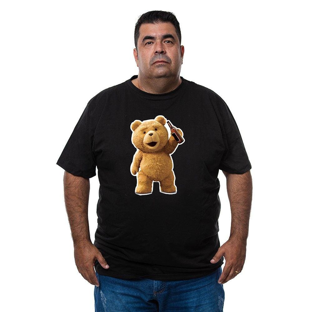 Camiseta Blusa Plus Size Masculina Algodao Estampa Ted Cervejeiro Com Abridor De Garrafa Piscina