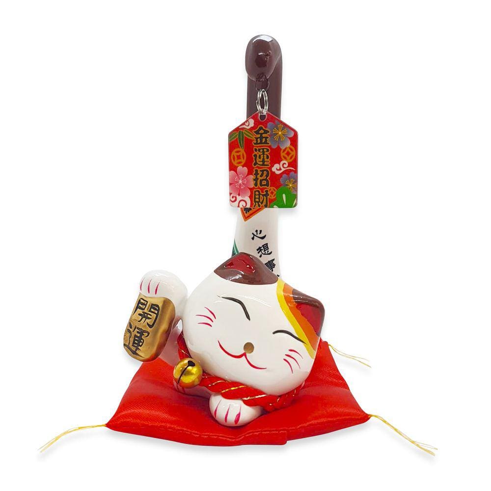 Gato da Sorte Daruma de Porcelana atrai Prosperidade Total