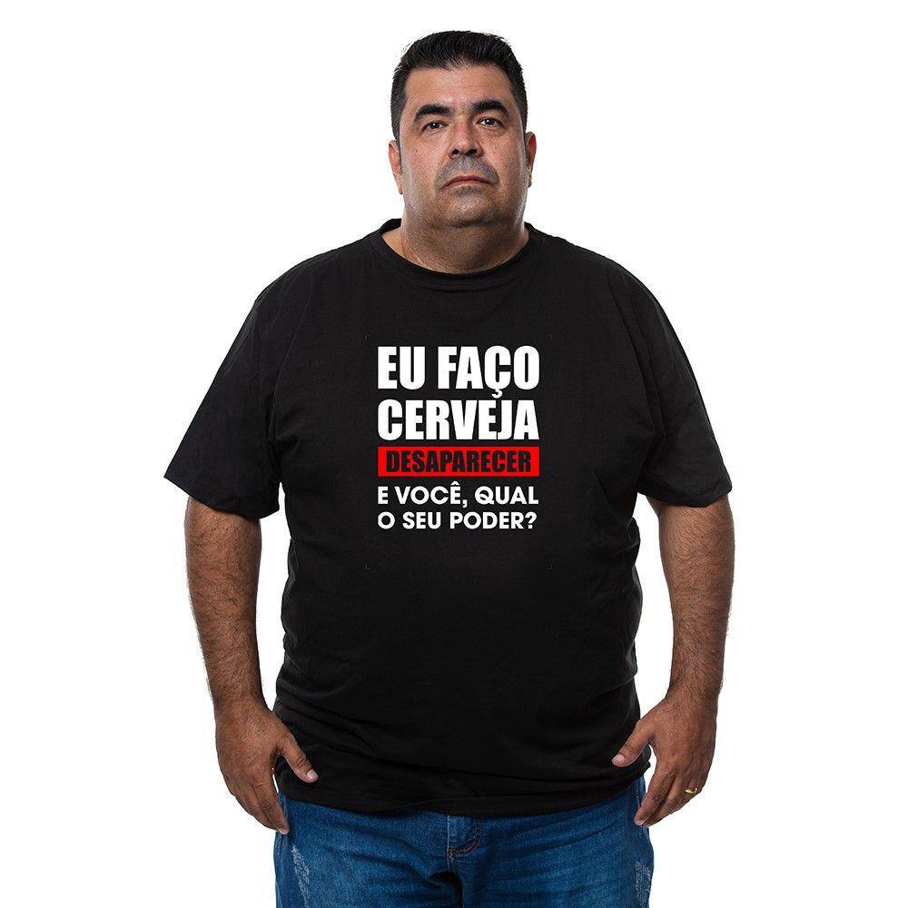 Camiseta Masculina Algodao Plus Size Eu Faço Cerveja Desaparecer Com Abridor De Garrafa
