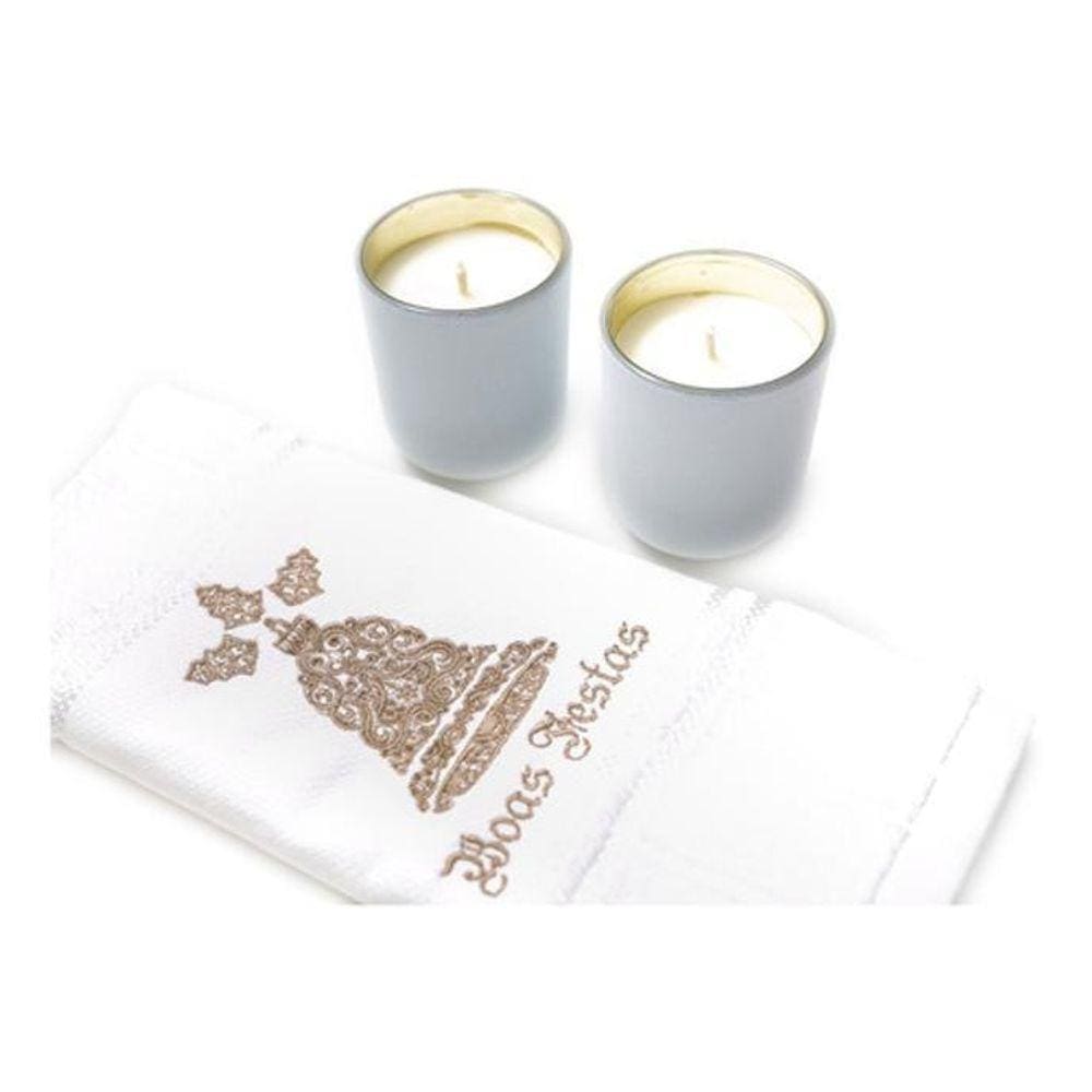 Kit Presente Vela Decorativa Perfumada Toalha Bordada Natal