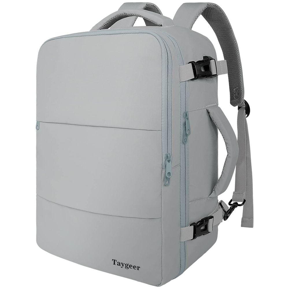 Mochila de viagem Taygeer Carry On com porta USB de 15,6 polegadas cinza