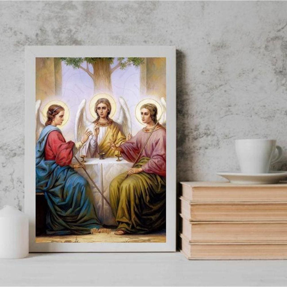 Quadro Decorativo Santos Arcanjos 33x24cm Moldura Branca