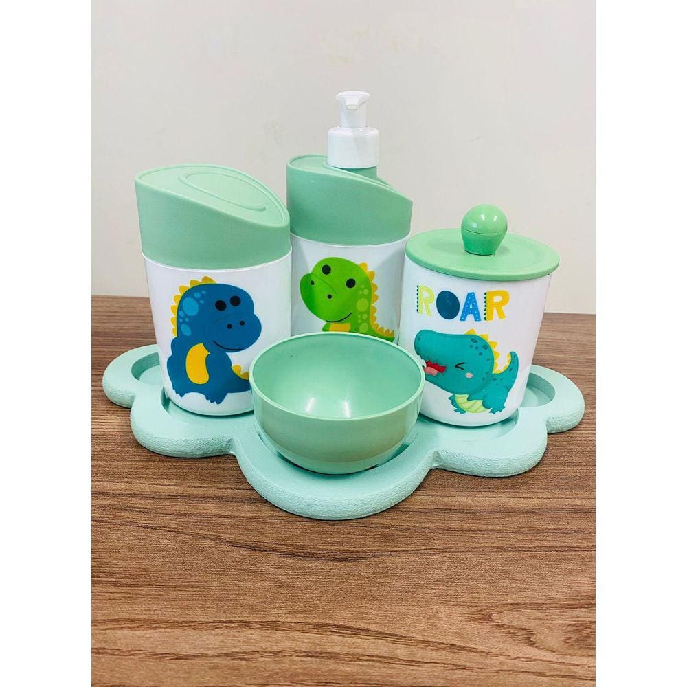 Kit Higiene Dino Baby Verde C/Bandeja Nuvem Verde